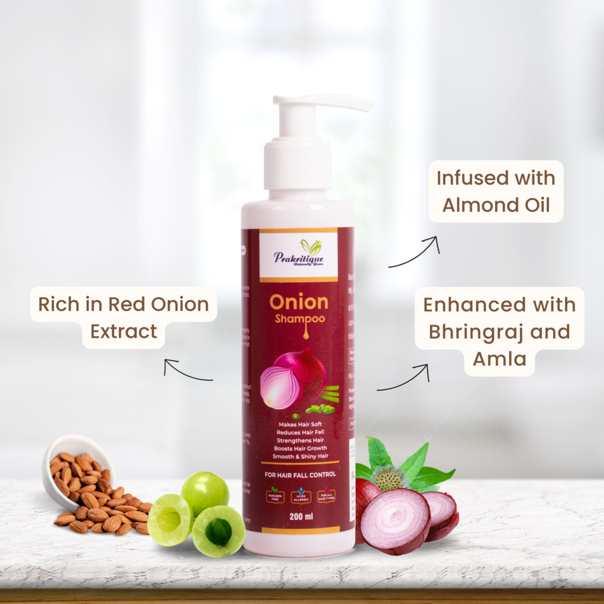 Prakritique Onion Anti-Hairfall Shampoo Nourishes Scalp & Stimulates Roots|Reduces Hairfall & Breakage|Repairs Damaged Hair|Boosts Hair Thickness (200ml)