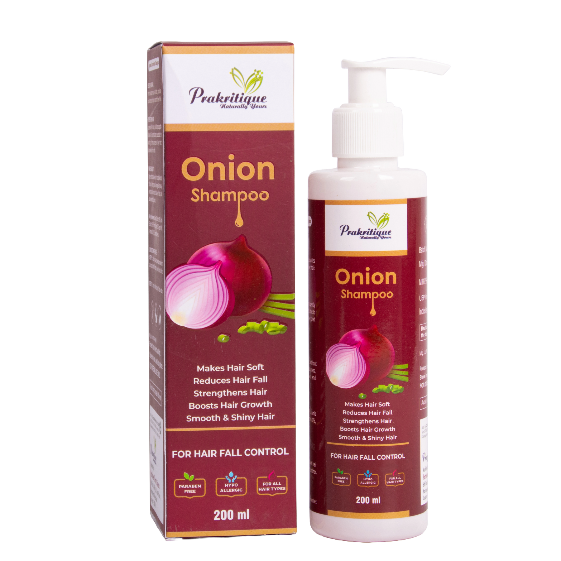 Prakritique Onion Anti-Hairfall Shampoo Nourishes Scalp & Stimulates Roots|Reduces Hairfall & Breakage|Repairs Damaged Hair|Boosts Hair Thickness (200ml)