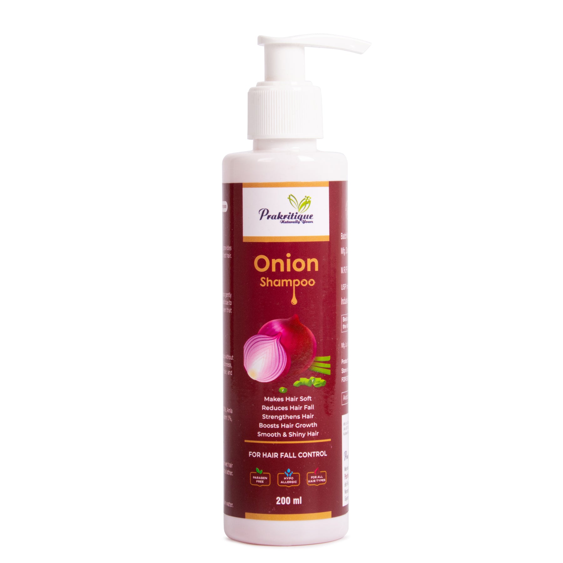 Prakritique Onion Anti-Hairfall Shampoo Nourishes Scalp & Stimulates Roots|Reduces Hairfall & Breakage|Repairs Damaged Hair|Boosts Hair Thickness (200ml)